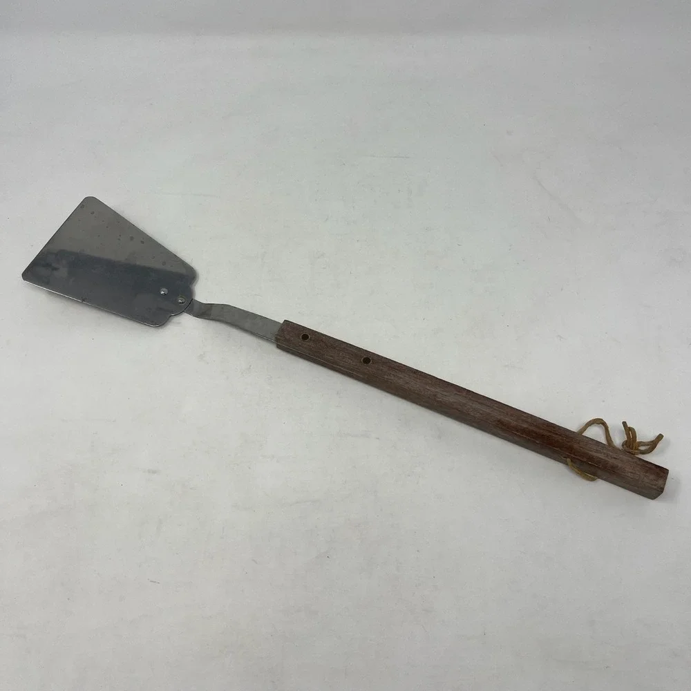 Vintage MCM Stainless Steel Long Spatula Flipper Wood Handle 16